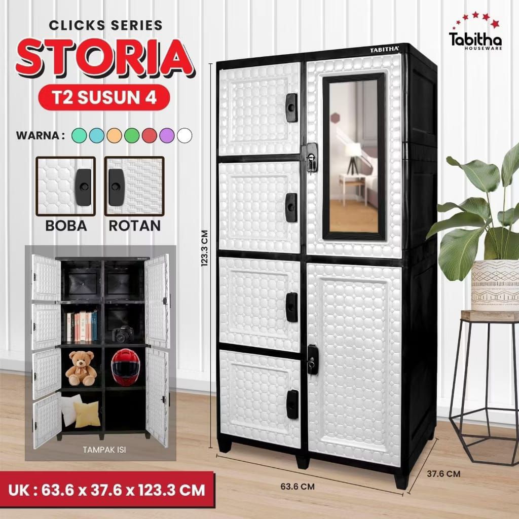 Lemari Tabitha Storia Click + Cermin dan Kunci Lemari 4 Susun