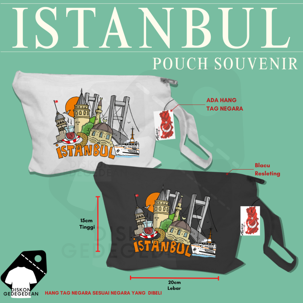 Diskongedegedean Pouch Souvenir Istanbul Turki Dompet Oleh Oleh Turkey Bahan Blacu dengan Resleting 