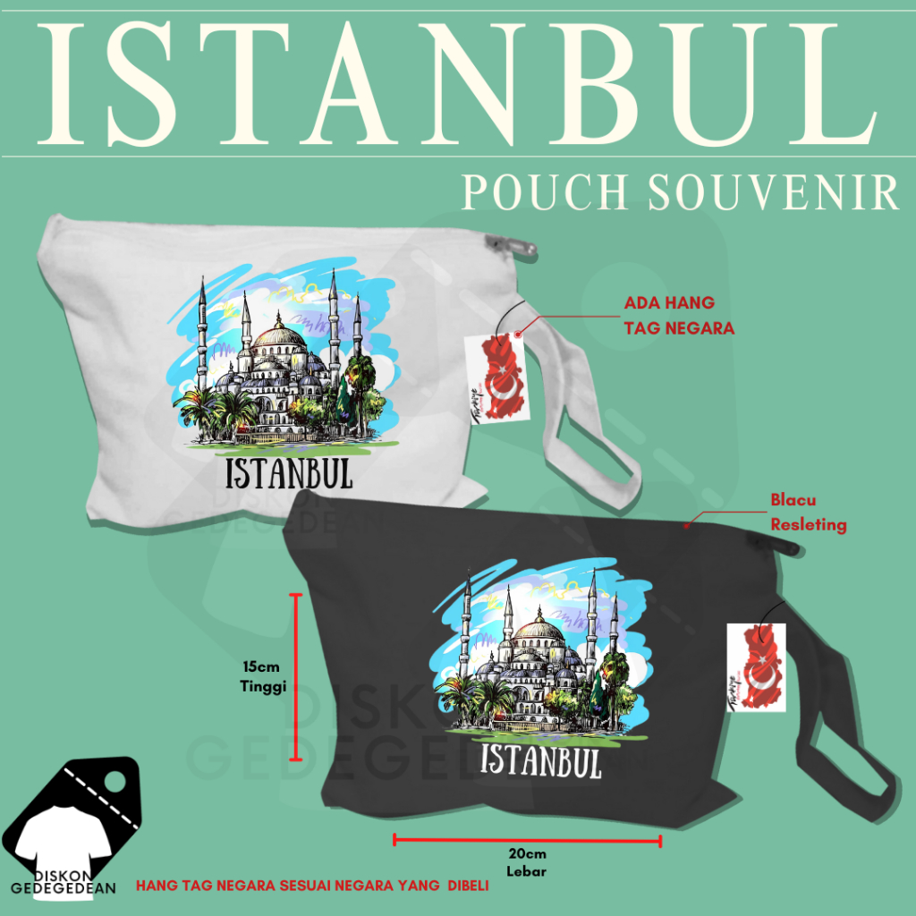 Diskongedegedean Pouch Souvenir Istanbul Turki Dompet Oleh Oleh Turkey Bahan Blacu dengan Resleting 