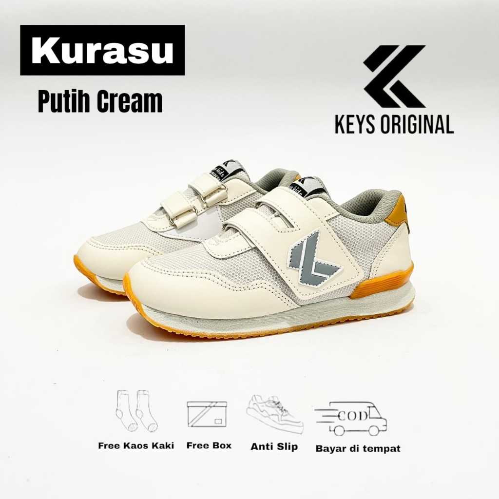 KEYS-Sepatu Unisex Anak Laki Laki Perempuan Sneakers Sport Ringan Umur 2-9 Tahun Putih Crem