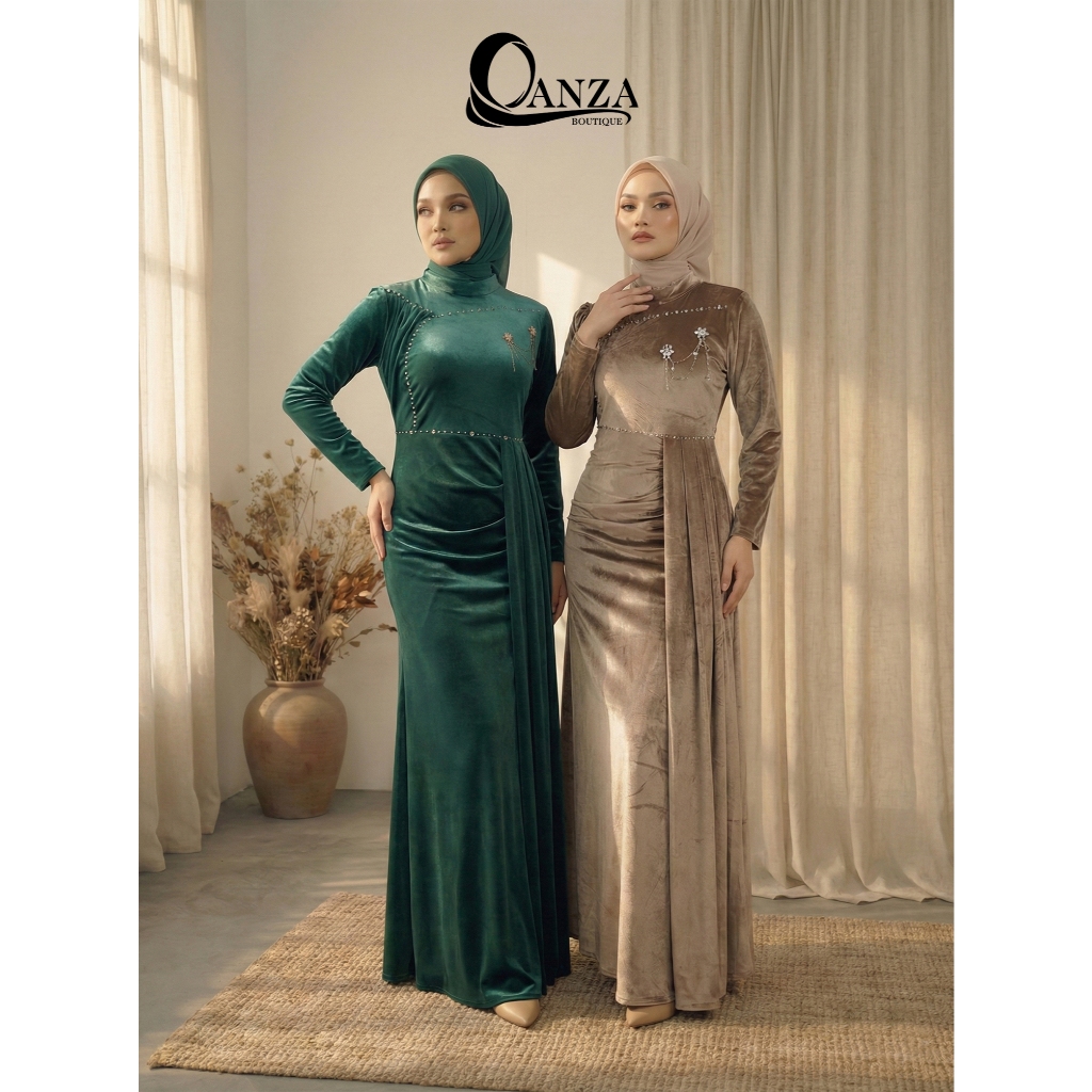 QANZA - AILIN DRESS VELVET SUEDE |  dress kondangan, gamis hijab, baju lebaran, busana muslim bludru