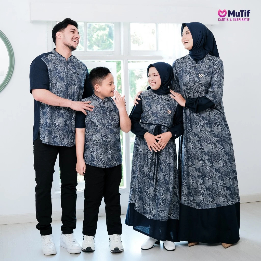 MUTIF Gamis QAWWA Koko ARYUDHA Blue Saphire Dress Sarimbit Keluarga Muslim Katun Anak Remaja Dewasa