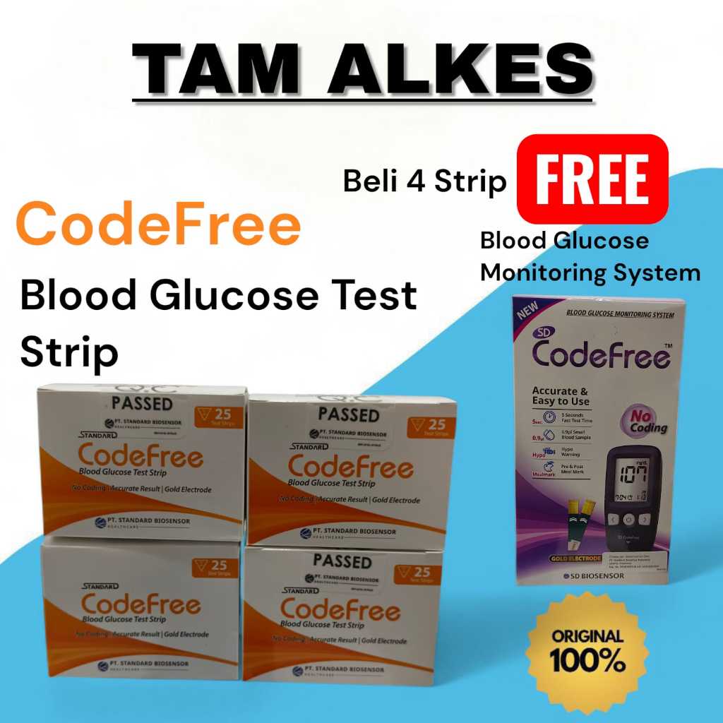 CodeFree Blood Glucose Test Strips 25 pcs / Strip Gula Darah CodeFree Biosensor isi 25