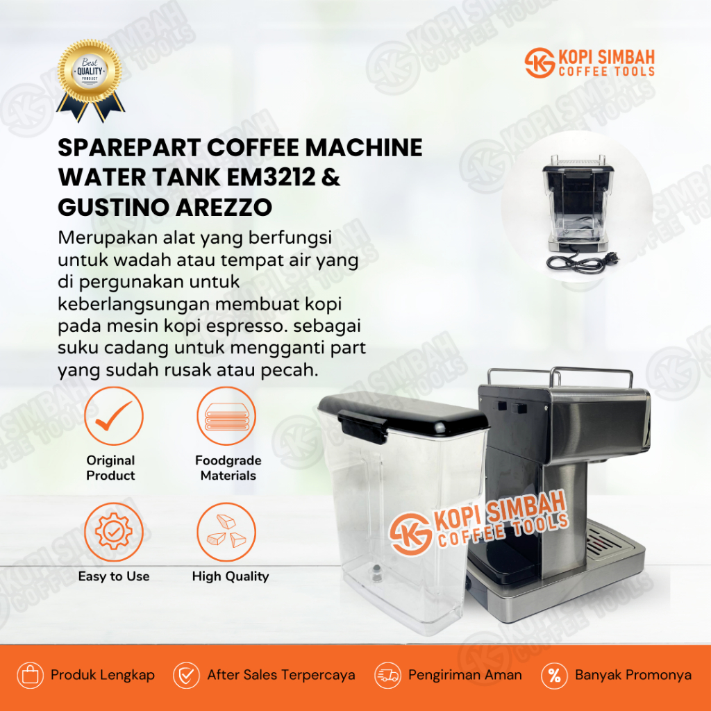 Spare Part Water Tank Replacement Gustino Alcantara Penampung Air Mesin Espresso EM3212 1.8 Liter