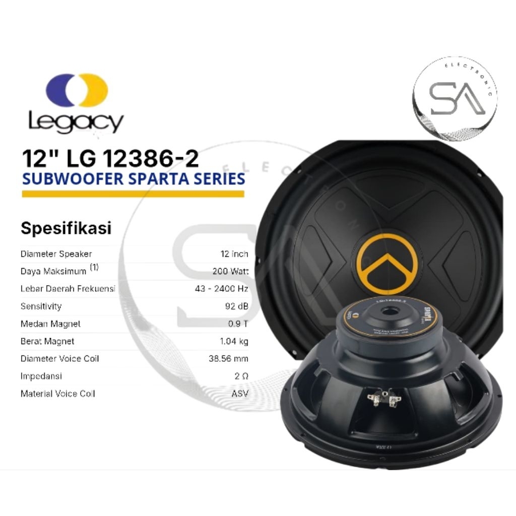 Speaker Subwoofer Legacy Sparta 12385-2 double coil 12inch