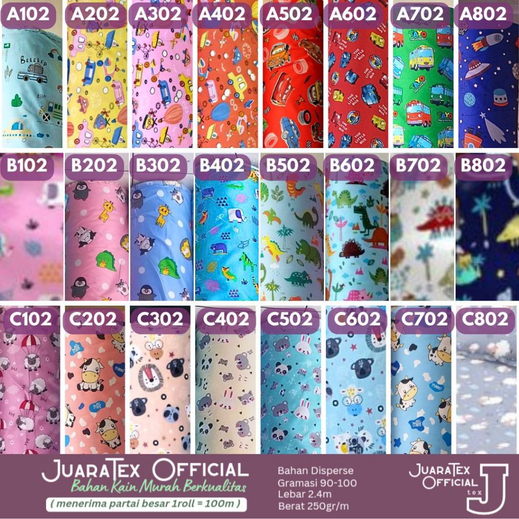 JuaraTex : Kain Sprei Meteran Baju Anak Sprei Mukena Piyama Microtex (GROSIR 02)