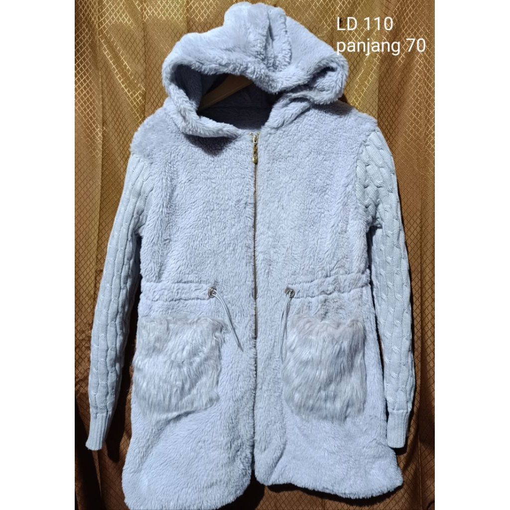 jaket bulu sherpa abu jaket winter bulu sherpa abu jaket musim dingin bulu abu jaket bulu rajut abu 