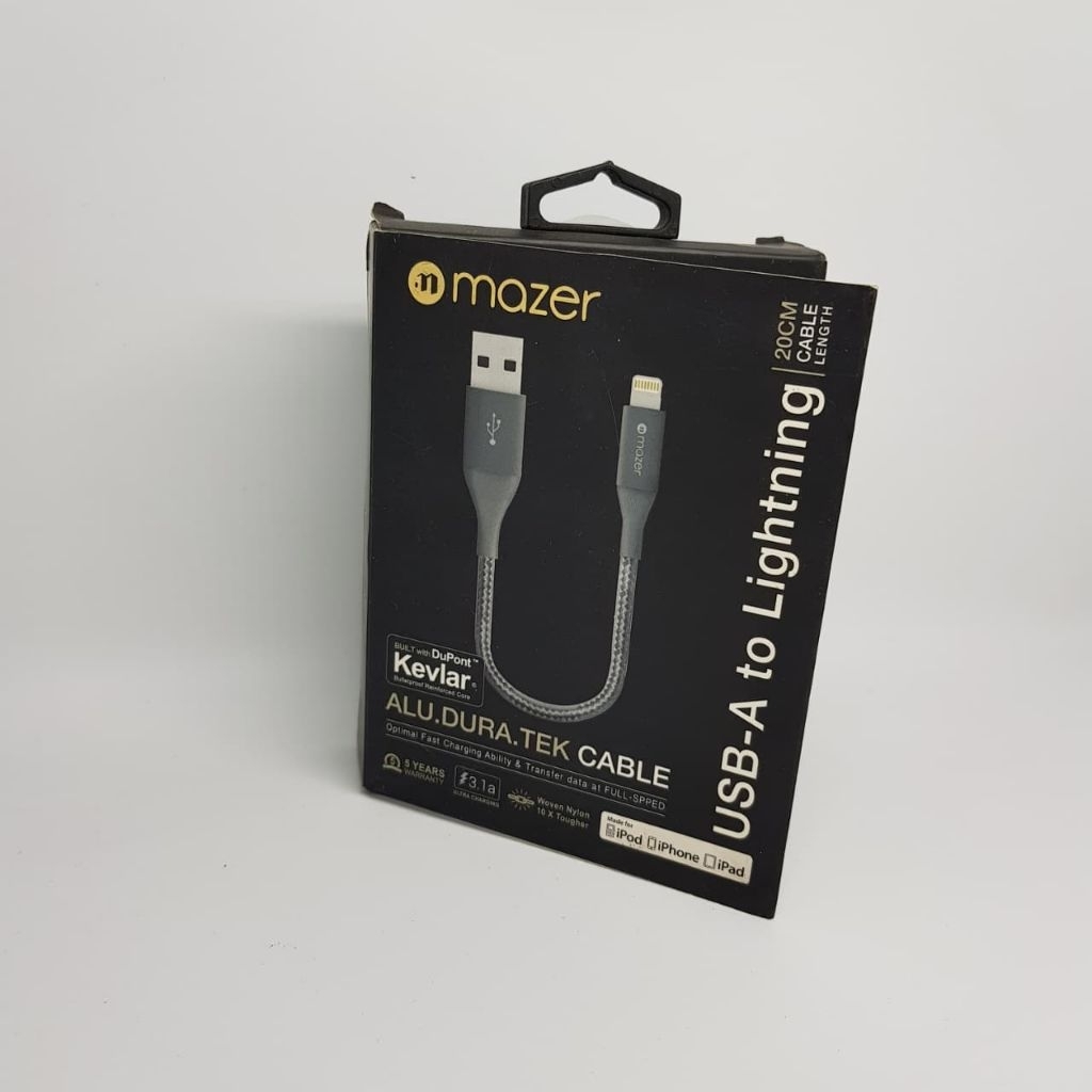 Mazer Kevlar Alu Dura Tek Cable Kabel USB A To Lightning 20CM MFI Original Resmi