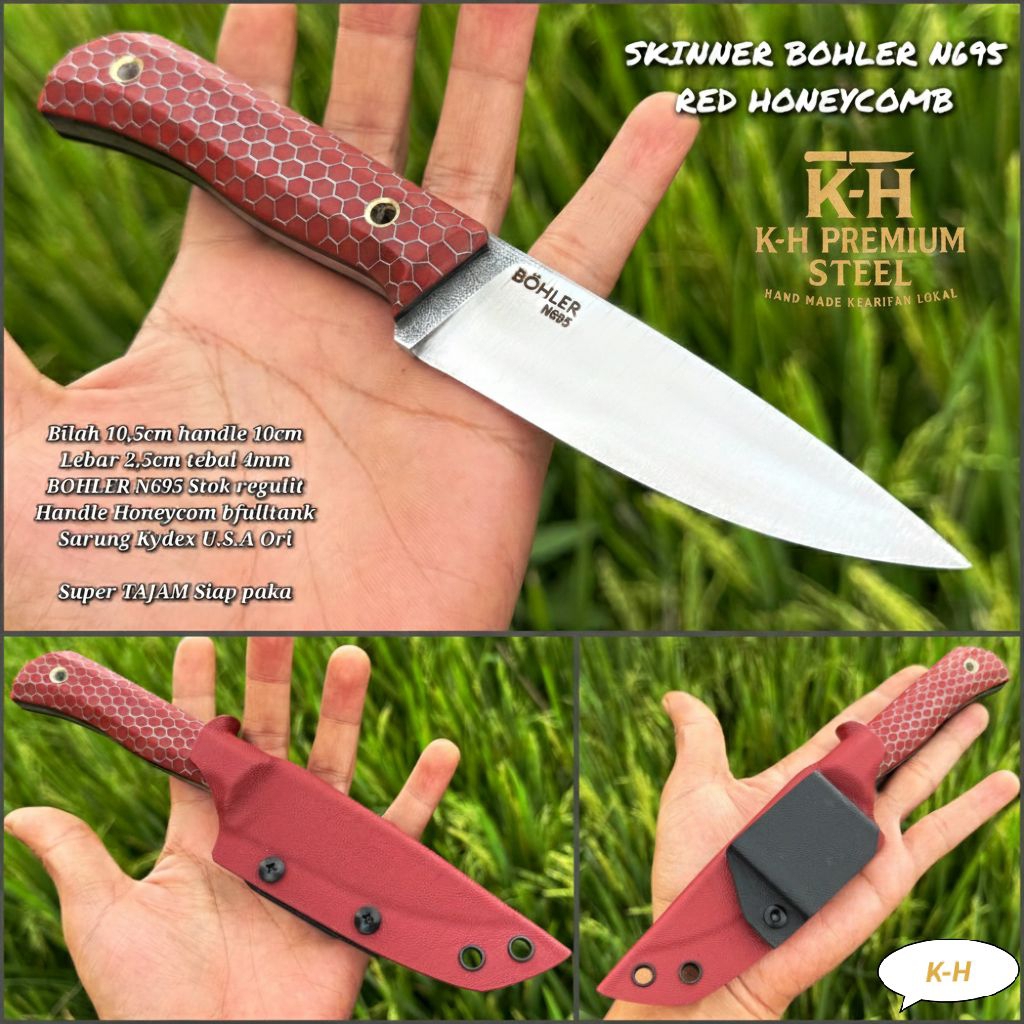 Peralatan Outdoor Skinner Bohler N695 Original Steel - Kydex Sheath Edition