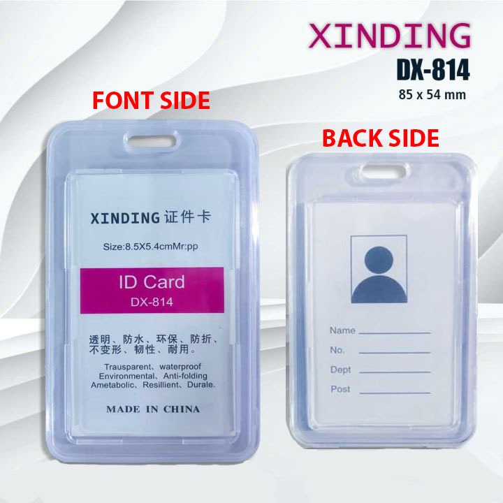 Id Card Holder Bening Vertical Xinding Cover Kartu Id Card 2 sisi Casing Holder Name Tag Transparant