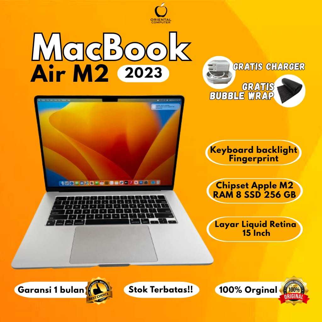 Laptop Apple MacBook Air M2 2023 8/256 SSD 15 Inch Second Original Bergaransi