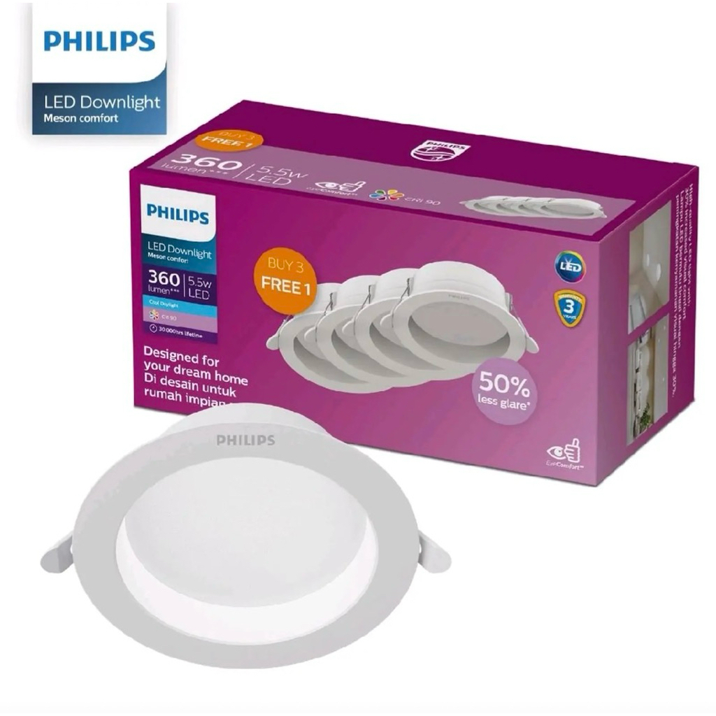 Lampu Downlight LED PHILIPS Meson COMFORT 5.5 7 9 13 17 21 24 Watt Kemasan Multipack Isi 4 Cahaya Pu