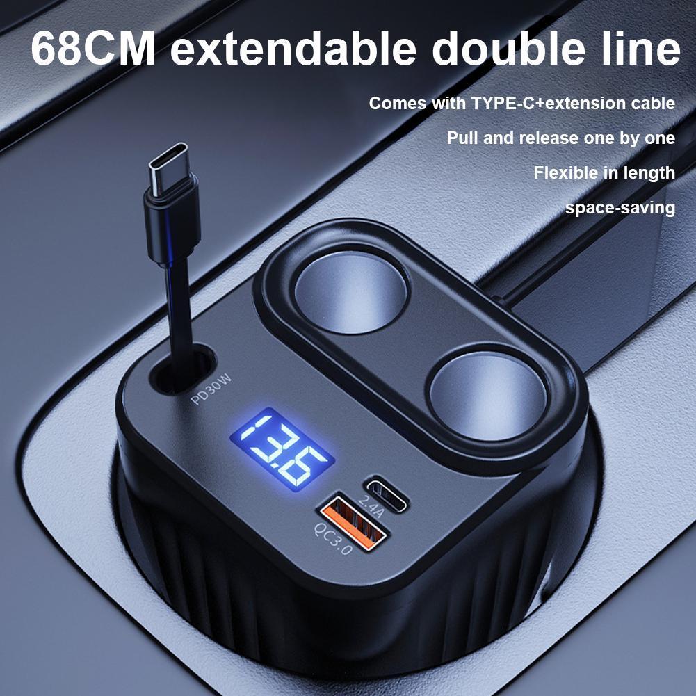 Socket Lighter USB C Fast Charging 60w Spliter Car Charger LCD Voltmeter D33