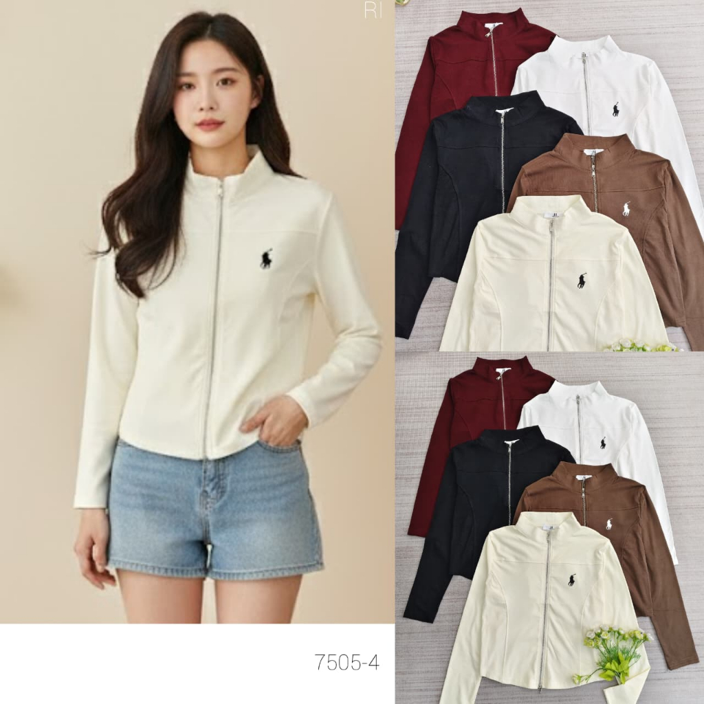 Crop Top Polo Wanita Import/ Zipper Shirt Polo Import/ Kaos Wanita Kerah Crop Lengan Panjang/ Baju O