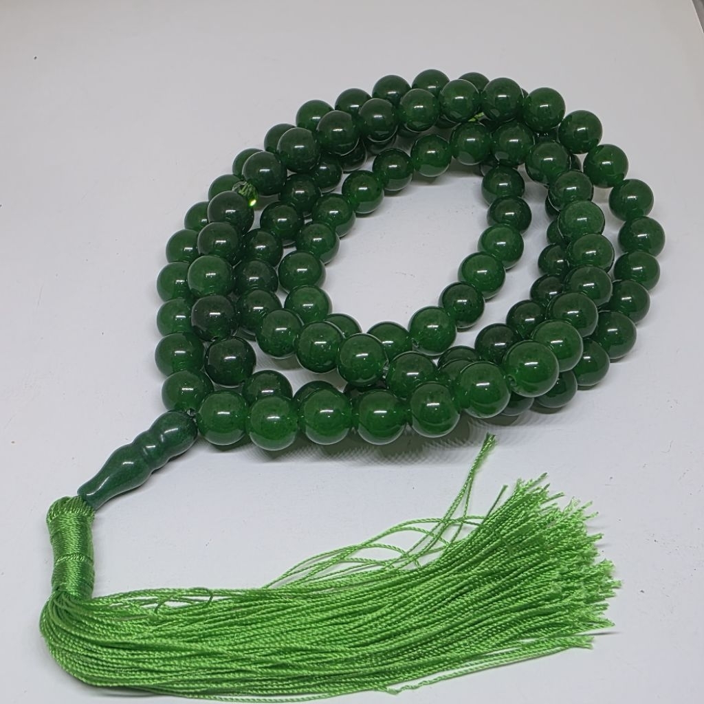 TASBIH BATU GIOK HIJAU KRISTAL 99BUTIR 12MM NATURAL 100%
