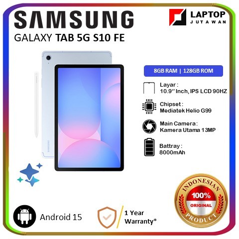 SAMSUNG Galaxy TAB 5G S10 FE 8GB+128GB Exynos 1580 Battrey 8000mAh 10.9 Inch, IPS LCD 90Hz BLUE