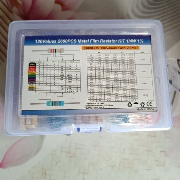 paket resistor Set Resistor Film 130 Values 4w 0.25w 1% Bahan Metal box 2600pcs