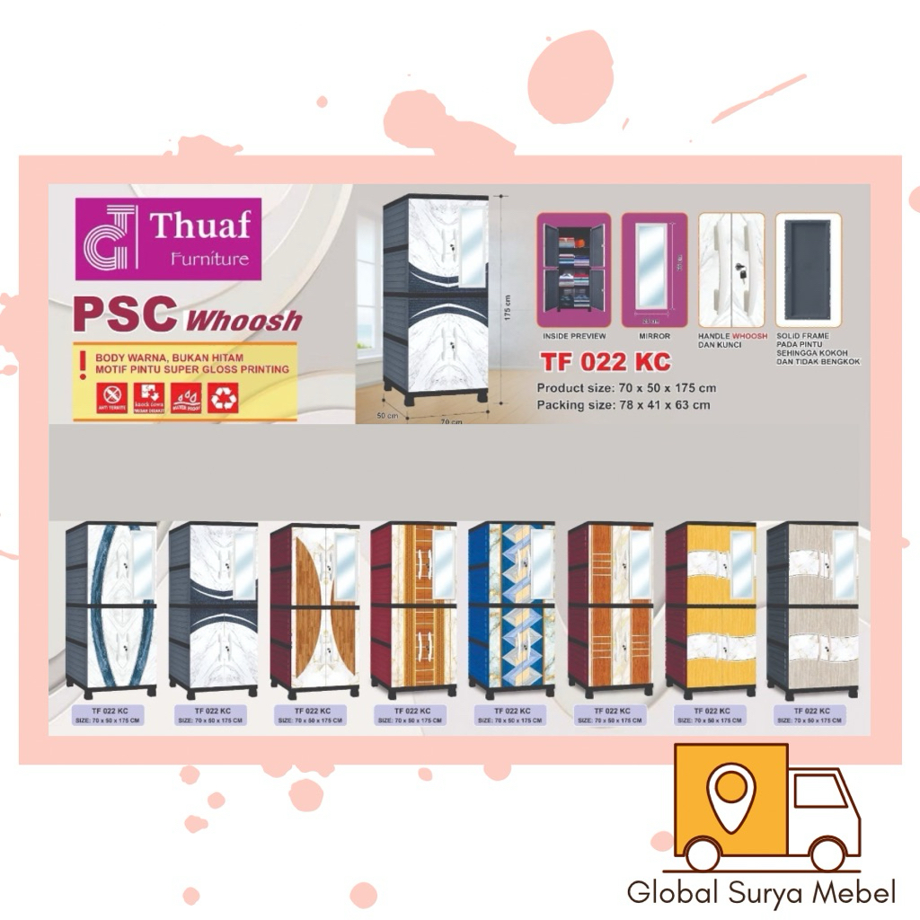 Lemari Pakaian 2 Pintu Thuaf / Lemari Plastik / Lemari Susun 4