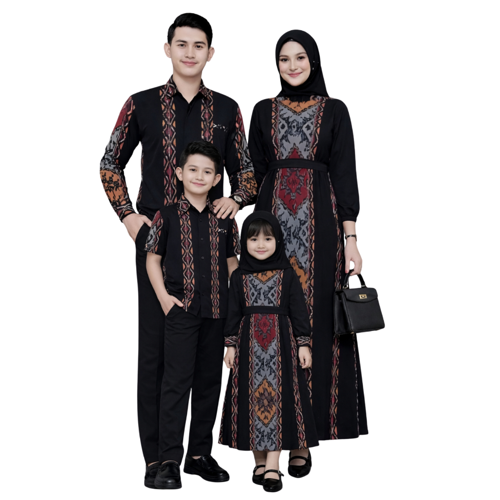 Set Keluarga Tenun Etnik Couple Sarimbit Ayah Ibu Anak Baju Muslim Koko Dress Gamis Batik Tenun Mode