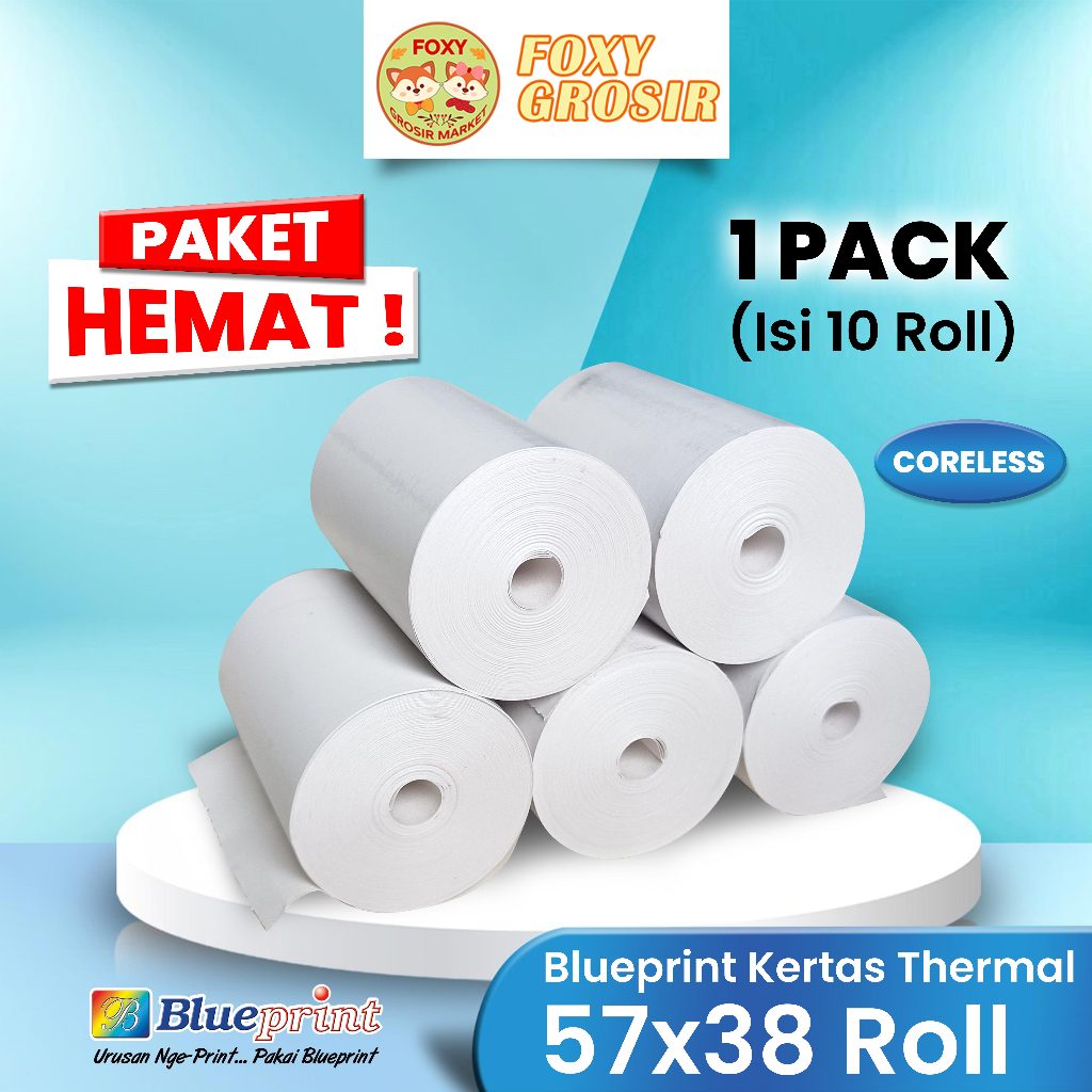 57X38 (PACK) KERTAS KASIR STRUK KERTAS THERMAL TERMAL EDC BRI PPOB Blueprint LITE 57MM CORELESS 58x4