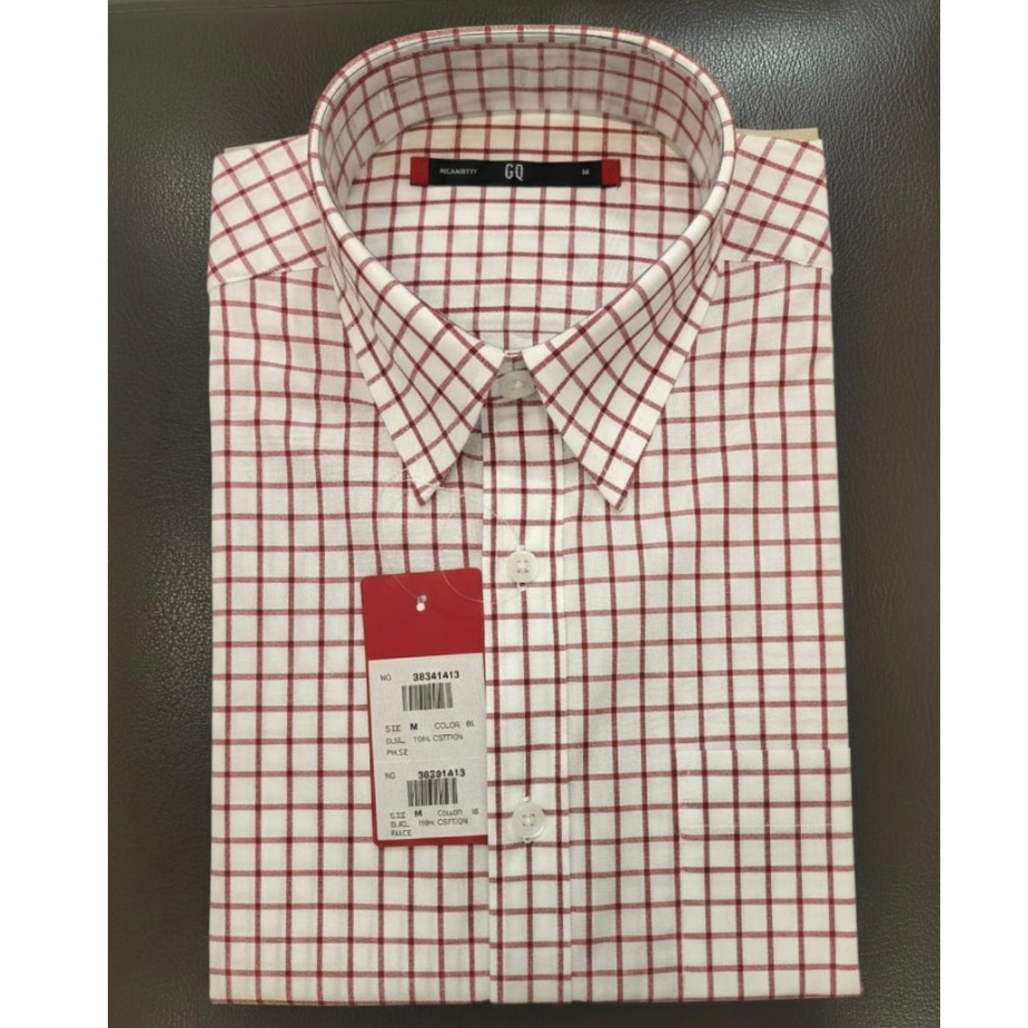 KEMEJA GQ ( GOOD QUALITY ) 36241413/66 KATUN CVC REGULER FIT LENGAN PENDEK KOTAK PUTIH MERAH