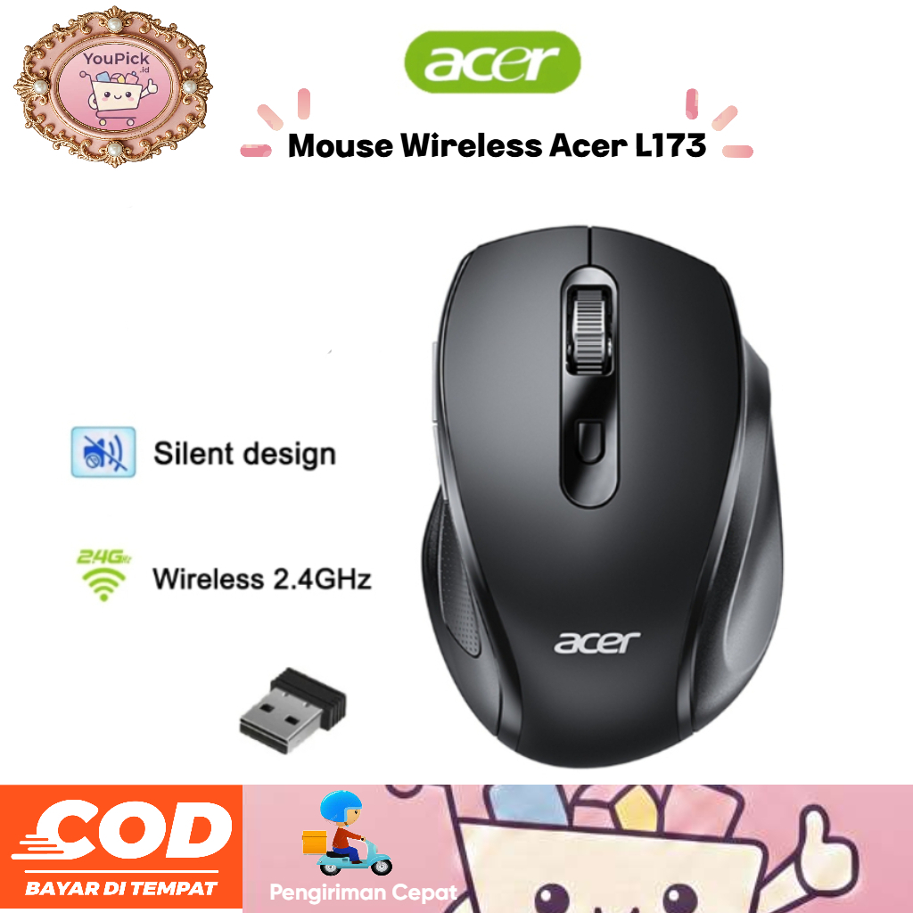 Acer L173 Mouse Wireless 2.4GHz Silent Design-100% original