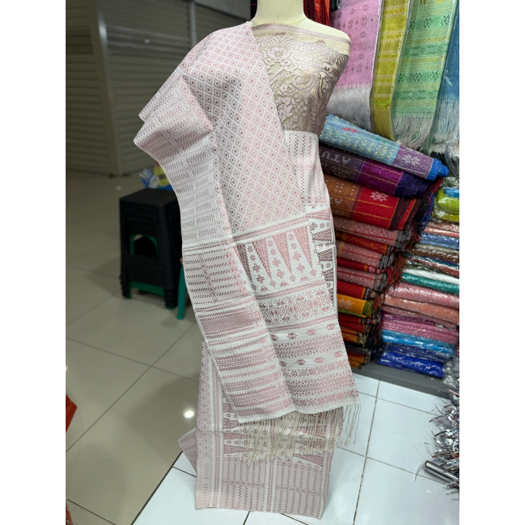 Tumtuman tanpa sambung warna rose pink Songket tumtuman semi bemberg mewah