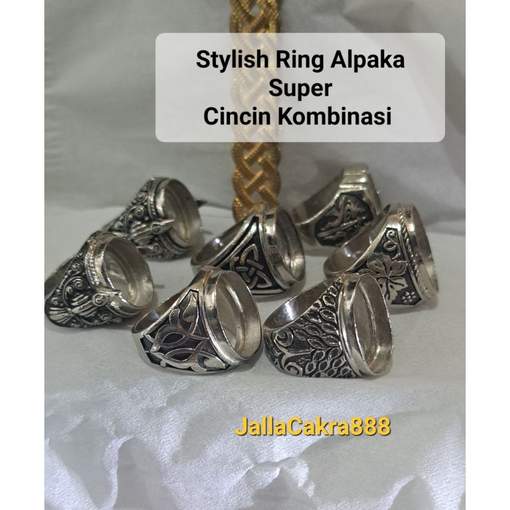 RING Stylish CINCIN ALPAKA SUPER Kombinasi Untuk Batu Permata dan Batu Akik Crystal Emban Pria