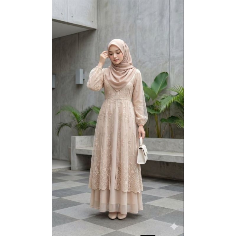 gamis wanita warna cream