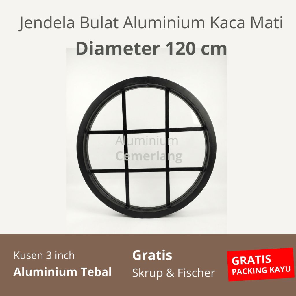 Jendela Bulat Aluminium Kaca Mati Diameter 120cm