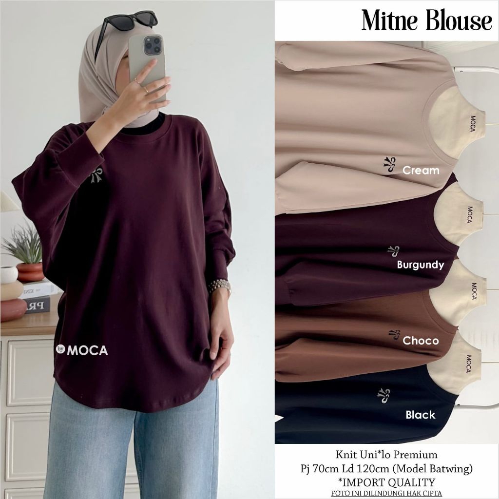 Mitne Blouse Atasan Jumbo Allsize Premium Knit Uniqlo Original Ori Moca Berlabel