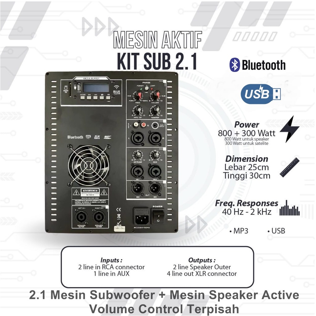 Power Kit Subwoofer  Mesin Subwoofer 2.1 Kit Subwoofer + Kit Speaker Bluetooh - USB Output Satelit L
