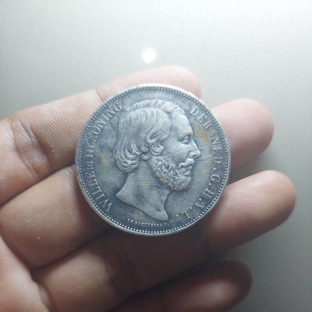 21/2 Gulden perak Willem III asli.