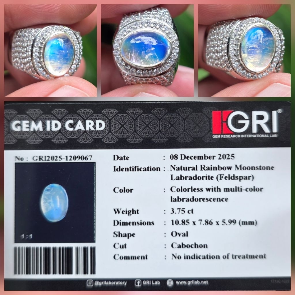 Batu Natural Biduri Bulan Rainbow Moonstone Memo 3.75 crt