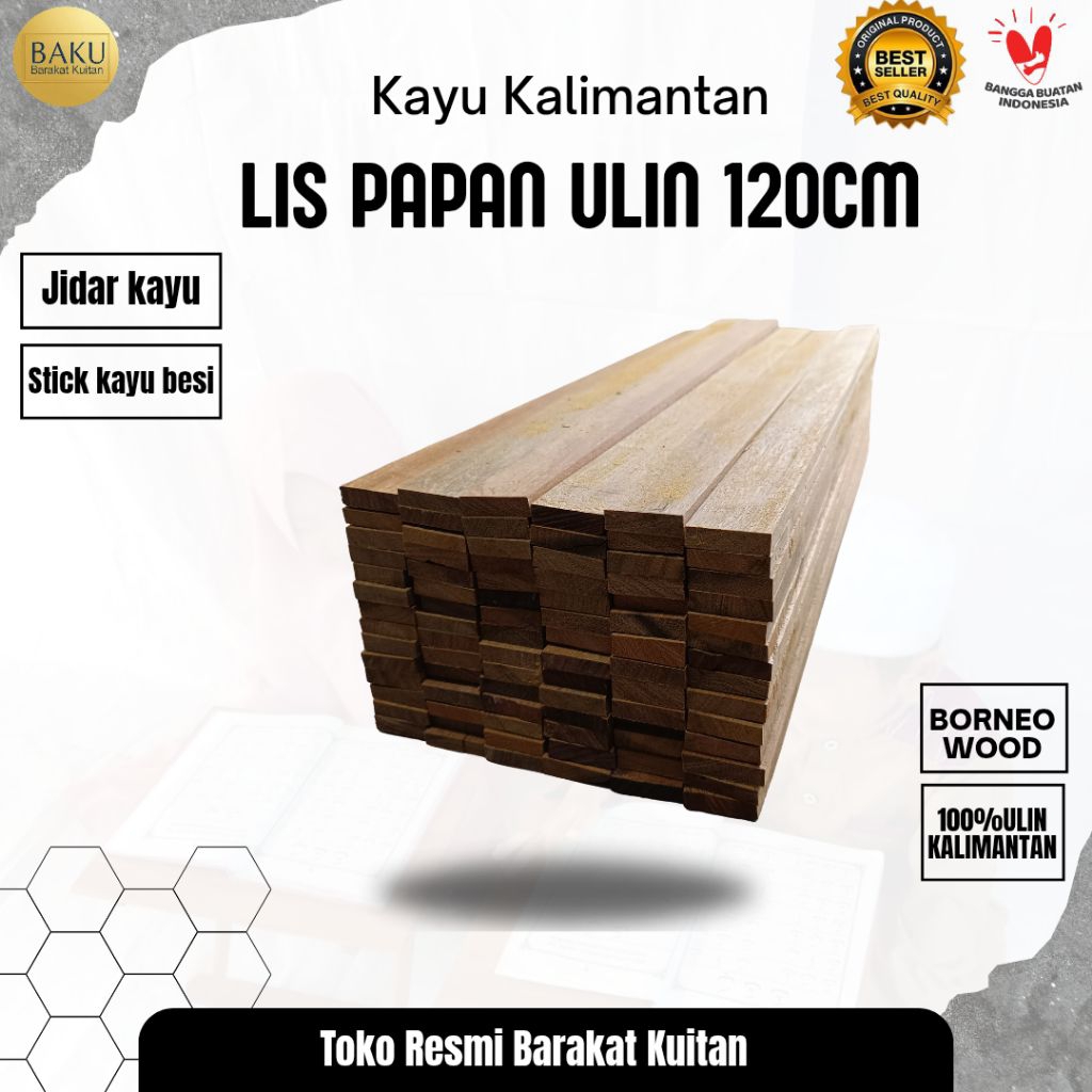 kayu Ulin Kalimantan stik lis plang panjang 120cm papan penggaris