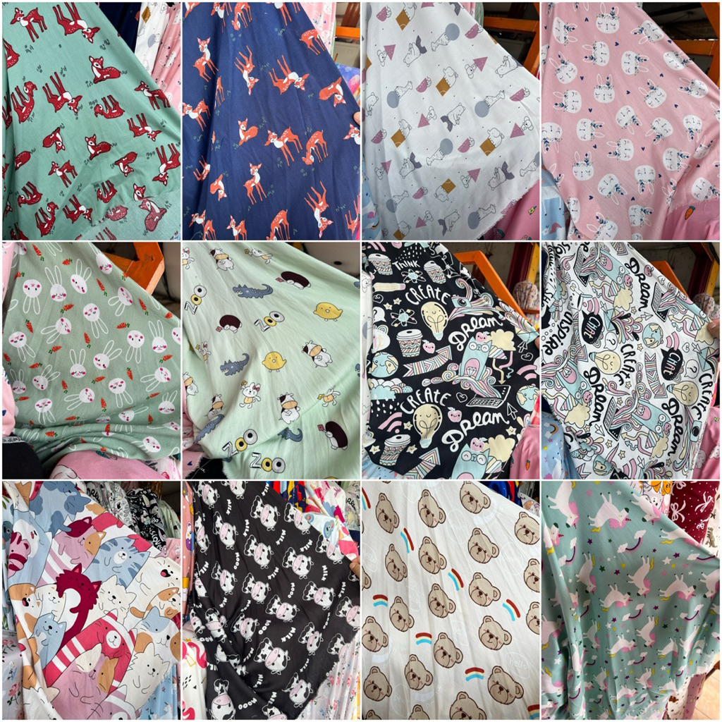 Kain katun rayon motif | rayon motif animal | rayon motif anak anak (harga setengah meter)