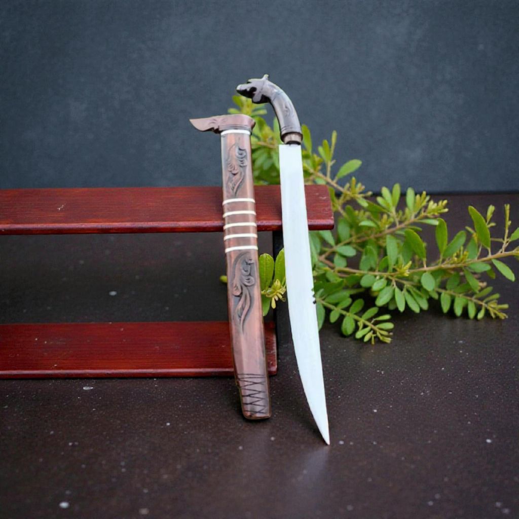 Golok Sembelih ukuran 40Cm Ukir kepala Macan