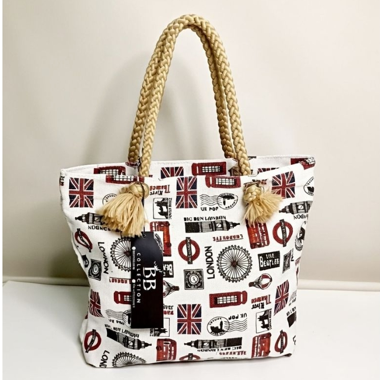Totebag Kanvas Tali Sumbu Motif Tas Wanita Tas Tali Sumbu