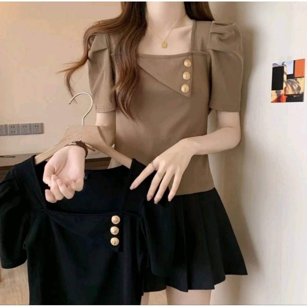 Tshirt kancing 3 Seoul Blouse Tshirt Wanita Button Polos