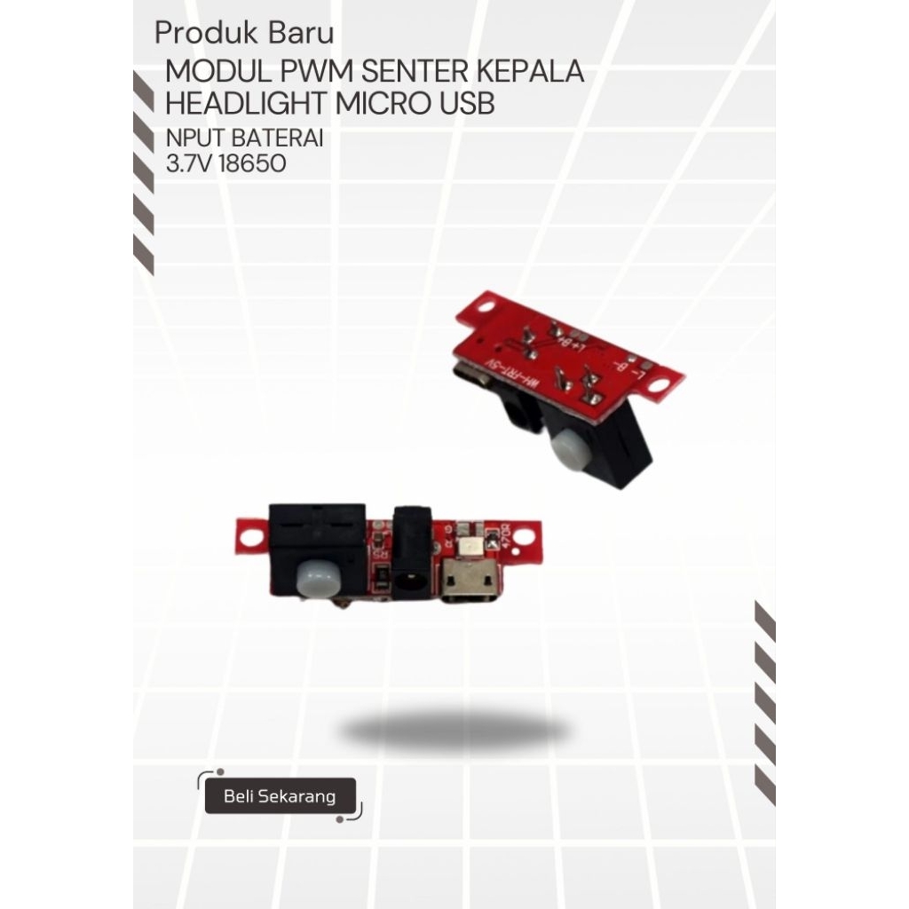 Modul PWM Senter Kepala Headlight Charger micro USB input Baterai 3.7V 18650
