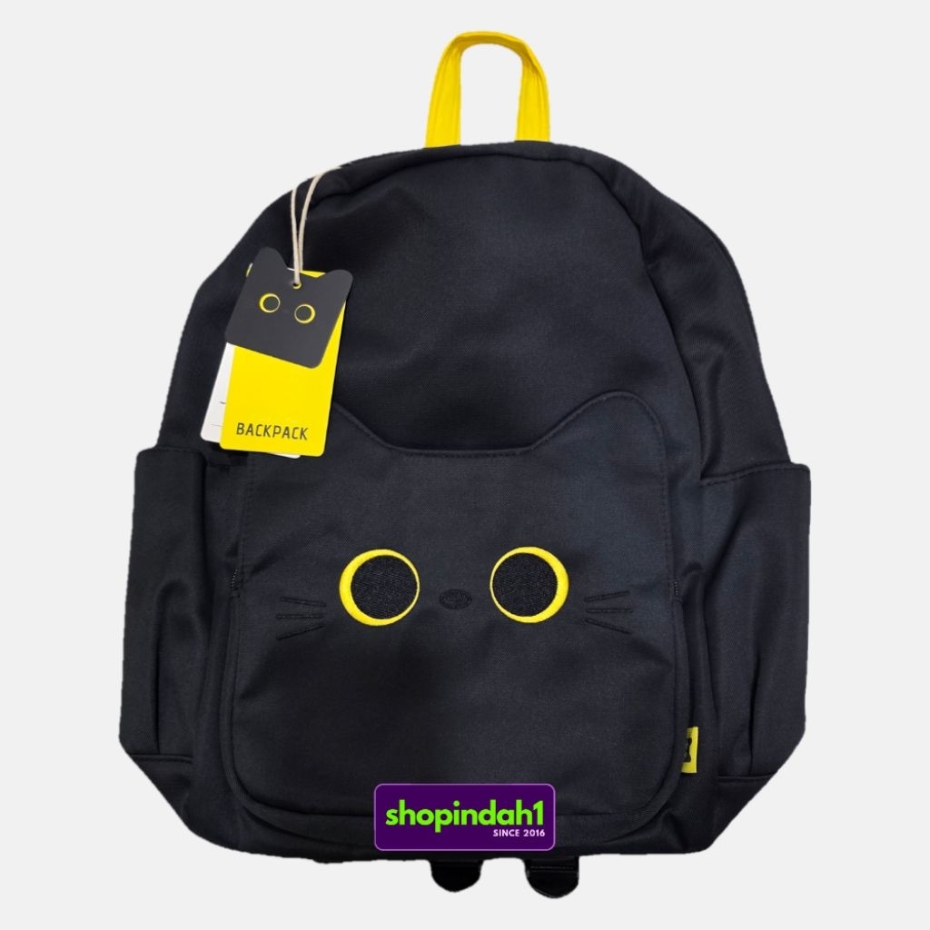 O.O MEOW MR DIY [9039607] Black cat backpack 40 cm new tag - Tas ransel kanvas kucing hitam