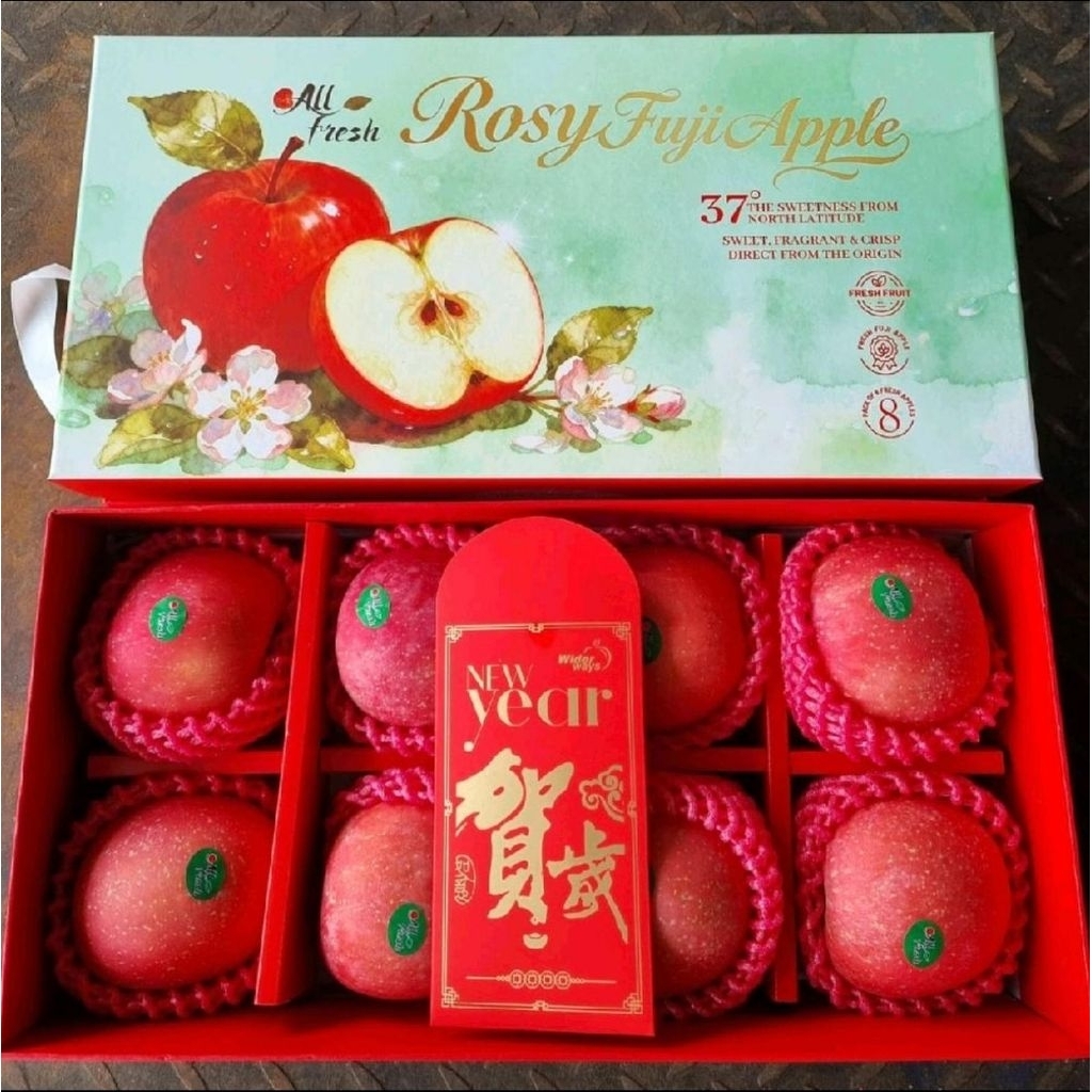 buah apel rosy apel fuji super apel spesial hampers imlek gift box isi -+ 8 pcs