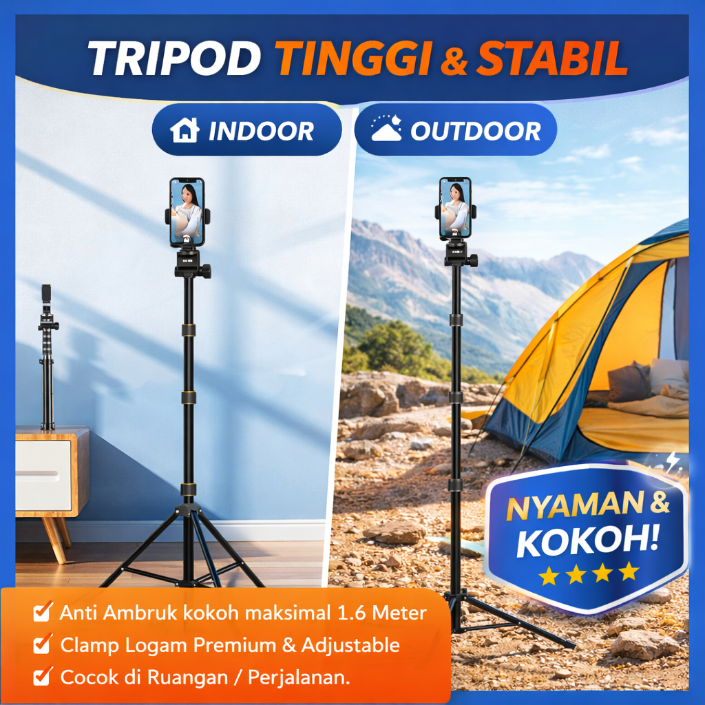 Tripod Handphone Tinggi 2 Meter – Tripod Profesional Full Besi untuk Kamera & HP