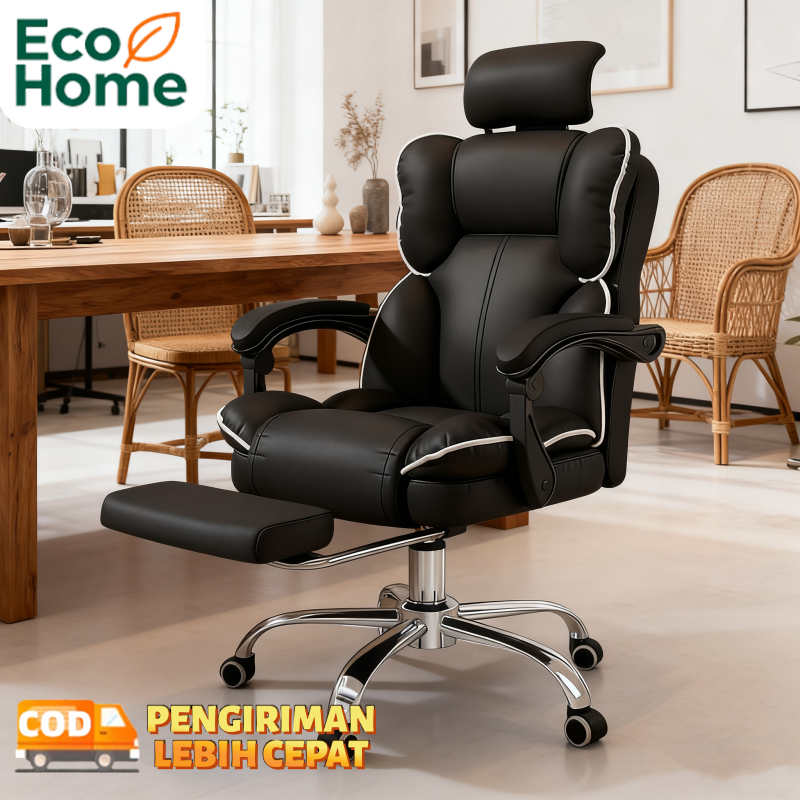 Kursi Gaming/Kursi Kerja/Kursi Putar Modern Minimalis Kulit Busa Plastik Hitam Abu-Abu
