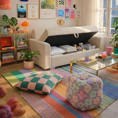 Kinami - Ajeg - Sofa Storage Box Narumi / Sofa 2 Seater Anti Cakar / Stool Bench Minimalis 2 Dudukan