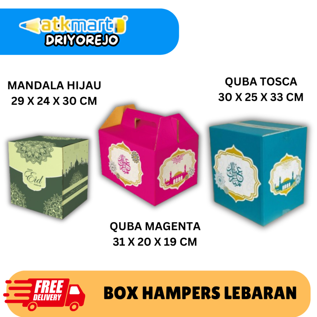 BOX PARCEL HAMPERS LEBARAN MOTIF KALIGRAFI KARDUS PARCEL JINJING IDUL FITRI MURAH