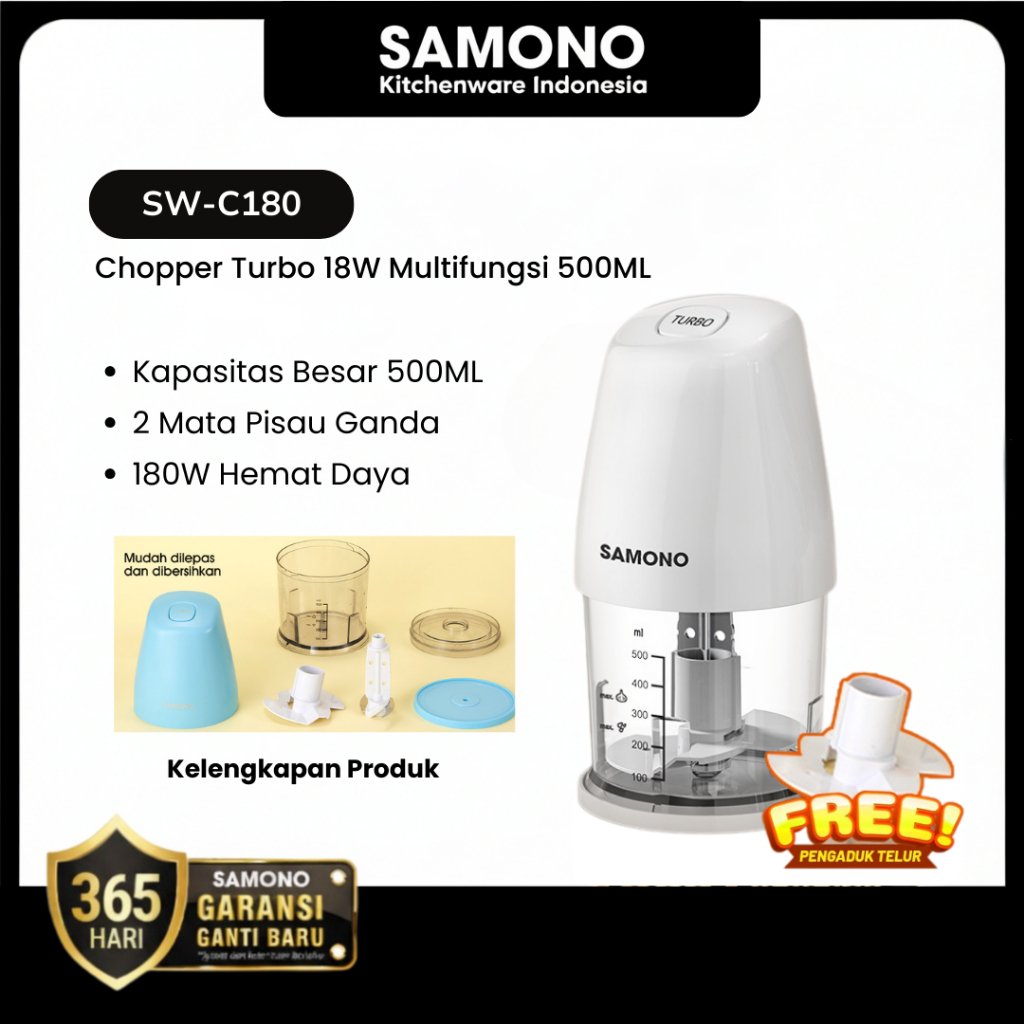 SAMONO Chopper Blender Portable Turbo 180W 500ML Food Processor Blender Bumbu Dapur Coper Daging dan