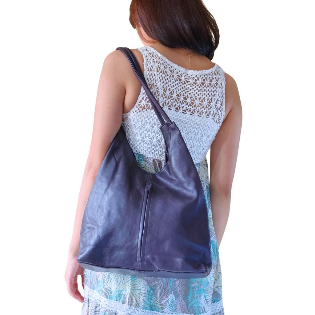 Purple Leather Hobo Bag