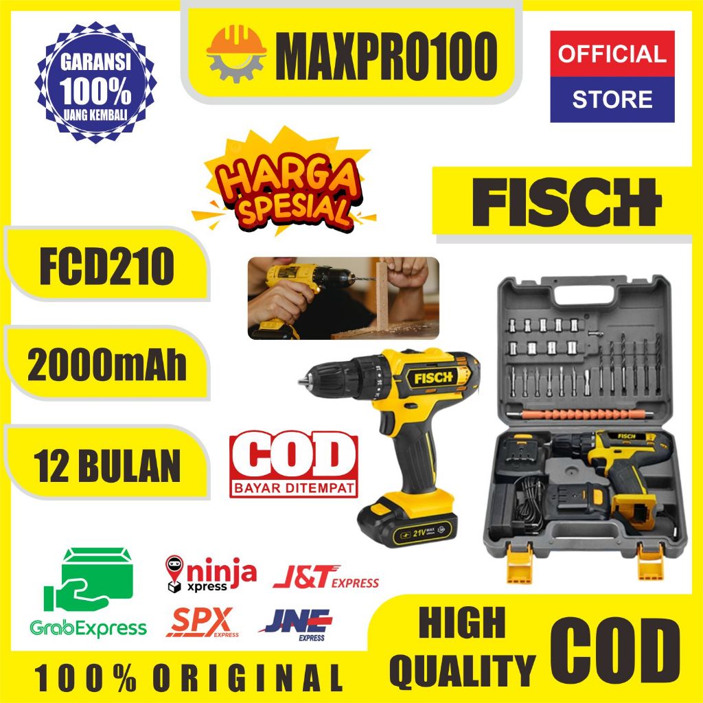 FISCH FCD210 Cordless Impact Drill 20V - Mesin Bor Baterai Beton Tembok Besi