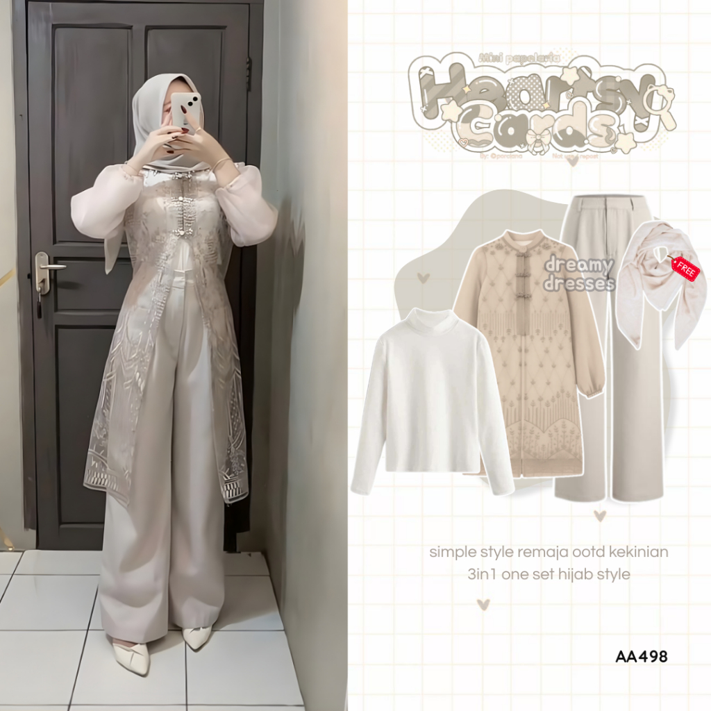 dreamy - One Set Lebaran Wanita Kekinian (Manset + Brokat Tulip + Celana Knit) Outfit Kondangan Brok